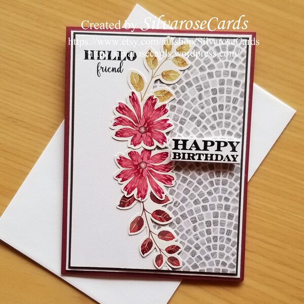 Happy Birthday Handmade Card, Friendship Birthday Card, Hello Friend Birthday Card, Handmade Birthday Card, Die cut Florals, Friendship card