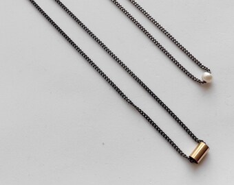 Ensemble de deux colliers délicats, colliers minimalistes superposés, collier en argent oxydé, collier Dainty Goldfilled, cadeau de fête des mères