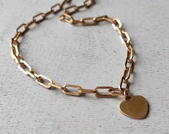 Collier de chaîne de coeur - Collier de chaîne de lien - Collier pour des couples - Collier de charme de coeur - Pendentif de coeur épais - Cadeau de fête des mères