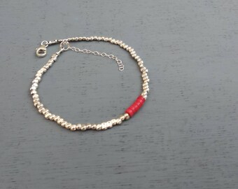 Silver beaded anklet,  Red Howlite stone bracelet, silver leg bracelet, gem stone bracelet, Mothers day gift