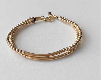Bracelet rempli d’or - Bracelet perlé à billes - Bracelet de perles de tennis - Bracelet empilage de perles - Cadeau de fête des mères - Ensemble de bracelets pour femmes