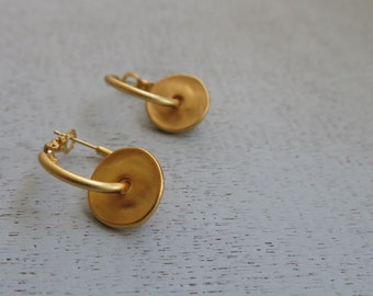 HOLIDAY GIFT, Gift, gold hoop earrings with charm, Mothers day gift