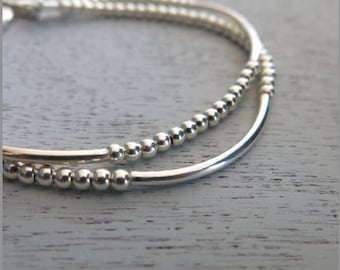 Bracelet en perles d'argent, cadeau fête des mères