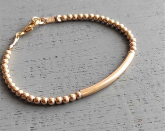 Gold Filled Beaded Tennis Bracelet, Modern Bar Bracelet ,, Mothers day gift