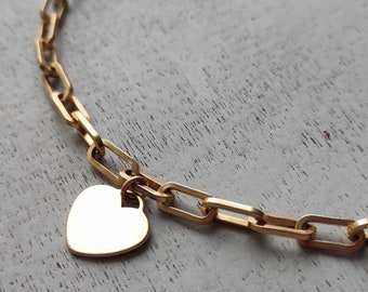 Collier de charme de coeur, collier minimaliste de chaîne de lien, collier plaqué par or, collier lourd de chaîne, cadeau de jour de mères