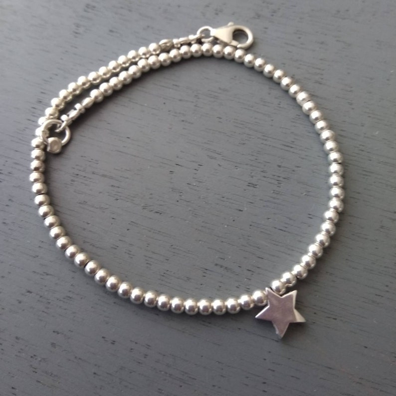 Boho Chic Star Charm Anklet gift for her Gift for Girls holiday gift Sterling Silver Beaded Anklet