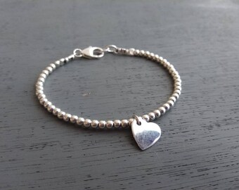 Bracelet breloque coeur argent, cadeau fête des mères