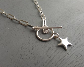 Toggle Charm Pendant - Toggle Clasp Choker - T Bar Necklace - Toggle Star Necklace - Minimalist silver Toggle Choker - Cadeau de fête des mères