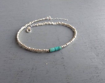 HOLIDAY GIFT, Gift, Silver beaded anklet,  Turquoise Howlite stone bracelet, silver leg bracelet, Mothers day gift