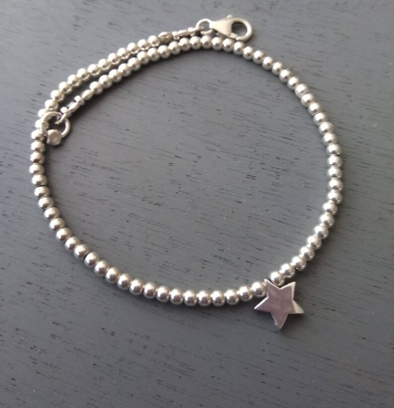 Boho Chic Star Charm Anklet gift for her Gift for Girls holiday gift Sterling Silver Beaded Anklet