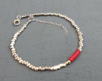 Bracelet de cheville perlé en argent, bracelet en pierre Red Howlite, bracelet de jambe en argent, bracelet en pierre précieuse, cadeau de fête des mères