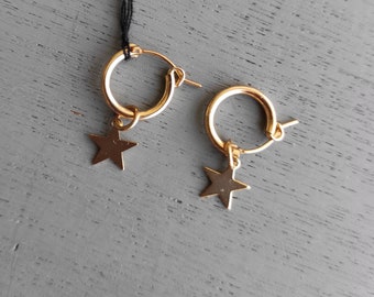 Boucles d'oreilles minimalistes Dainty goldfill Hoop, Small star Gypsy Hoops ,, Cadeau de fête des mères