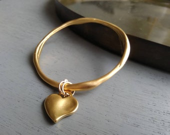 Gold Heart Charm Bangle Bracelet ,, Mothers day gift