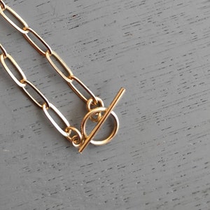 T bar necklace, clip chain necklace,  Gold Toggle Necklace,, Mothers day gift