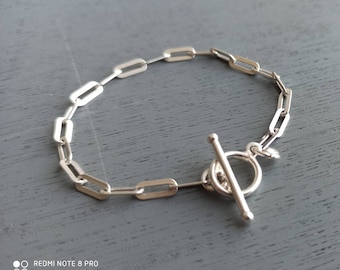 Bracelet T bar, bracelet argent femme, bracelet trombone, cadeau fête des mères