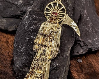 thumbnail image 2 of 14K Solid Yellow Gold Santa Muerte / Grim Reaper Pendant - Alex And Elsa PT01159 2 of 6