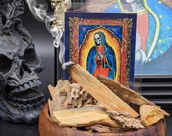 Santa Muerte - Our Lady of Holy Death Pagan Prayer Card + Palo Santo Incense Sticks Altar Veneration Blessing Card of the Santissima