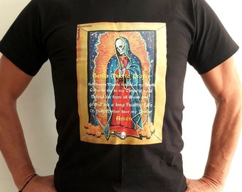 Santa Muerte Prayer Printed T Shirt 100% Cotton from Original Painting , Mexican Day Of The Dead Death , Veneration , Gothic T Shirt