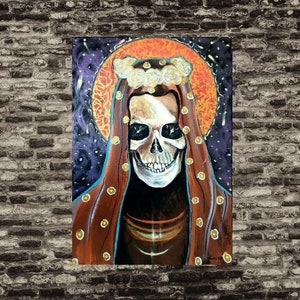 Impression de &#39;Santa Muerte XVI&#39; - édition limitée affiche PRINT de peinture originale Style traditionnel mexicain jour de la mort mort tatouage #16