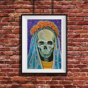 Impression de « Santa Muerte XVII » - impression d&#39;affiche en édition limitée de peinture originale mexicaine de style traditionnel jour des morts mort tatouage #17