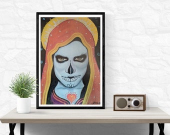 Print of Day Of The Dead Heart - Limited Edition PRINT from Original Painting Folk Only Death Mexican Art by Generoso Napoliello