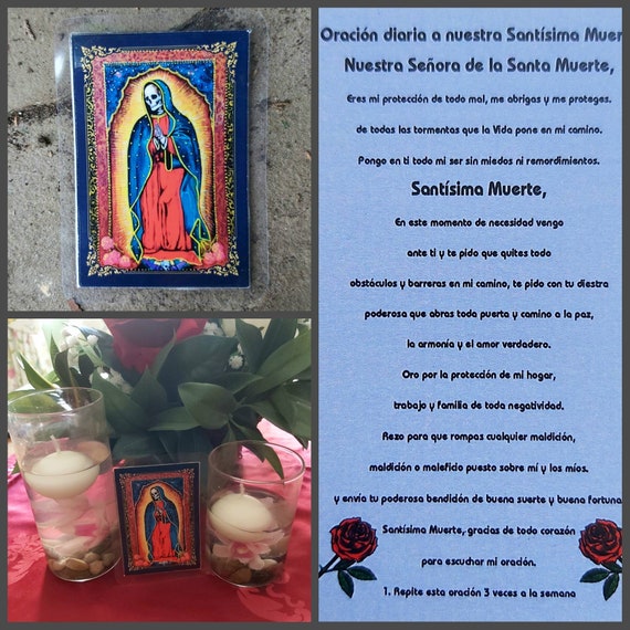 Tarjeta Laminada de Oracion Santa Muerte - Nuestra Señora de la Santa Muerte Pintura Original Altar Veneracion Cartera Tarjeta de Benedicion