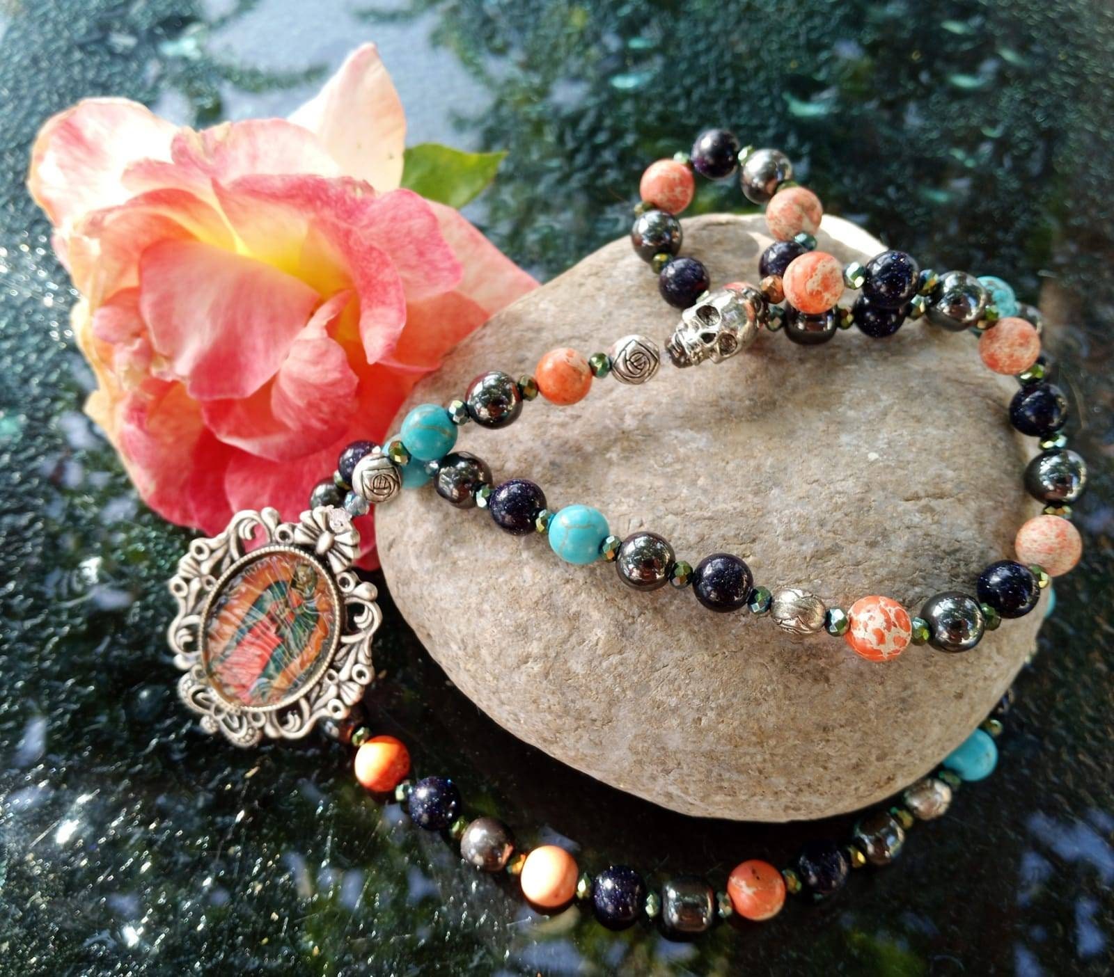 Handmade Santa Muerte Holy Death Gemstone Rosary Pendant Made - Etsy Denmark
