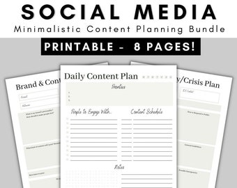 Social Media Content Planning Brand Strategy Bundle for Managers or Clients SMM Printable PDF Business Planner Marketing Minimalistic