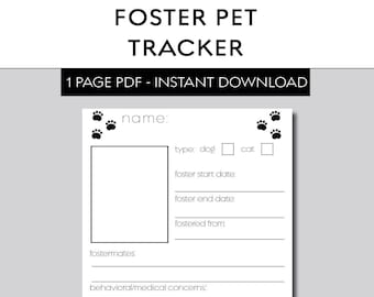 Foster Dog Foster Cat Printable Tracker PDF Pet Profile