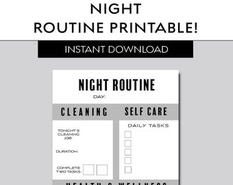 Night Routine Printable, Productive Night Routine, Cleaning Routine, Printable Organization, Nighttime Printable, Night Routine PDF