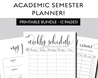 College / University Academic Semester Printable PDF Planner Instant Download