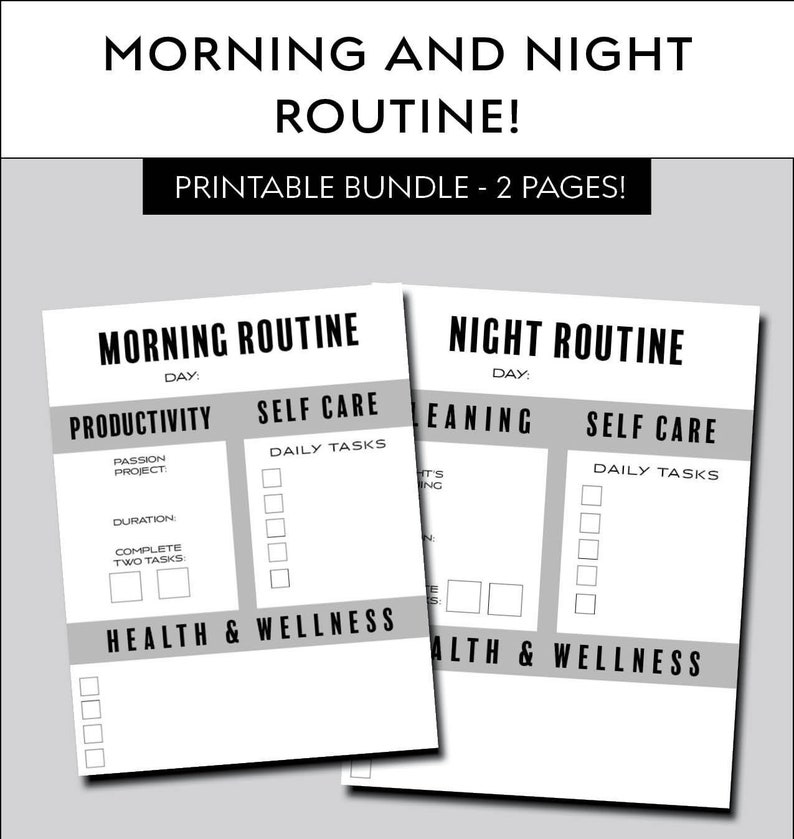 Morning and Night Productivity Routine Printable Bundle, PDF Routine Worksheet, Morning Routine Printable, Night Routine Printable, Health image 1