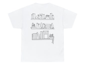 Colorable Bookshelf T Shirt, Teacher Gift, Book Lover Shirt, Black and White Book Shirt, Reading Present, Librarian, Reading Tracker Shirt