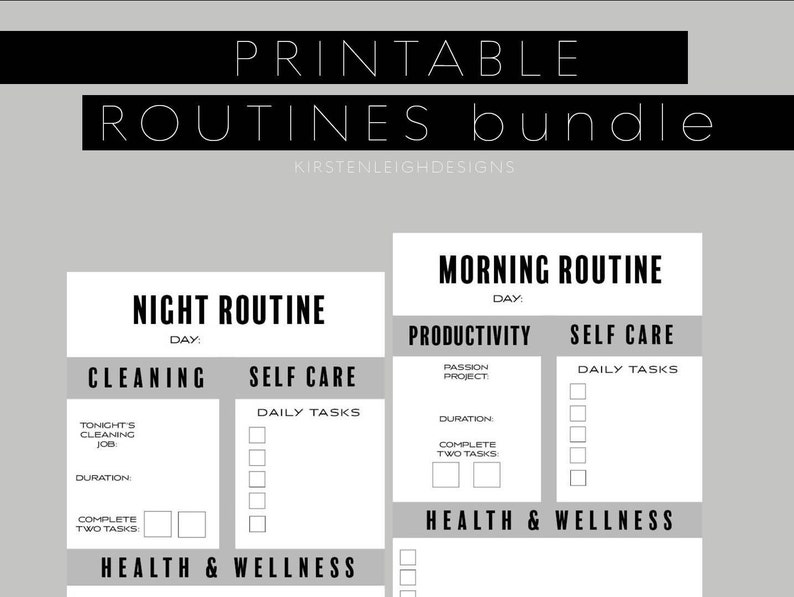 Morning and Night Productivity Routine Printable Bundle, PDF Routine ...