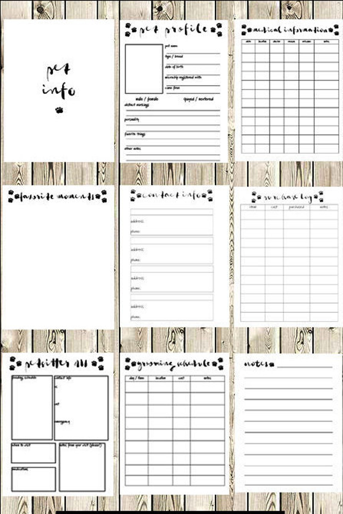 Pet Binder, Pet Care Information Pdf Instant Download, Dog Printables