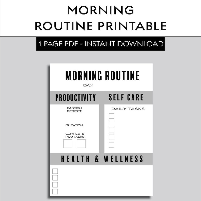 Morning Routine Printable, Daily Tasks Pdf, Instant Download Morning ...