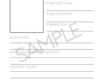 Paper &amp; Party Supplies Foster Dog Foster Cat Printable Tracker PDF Pet ...