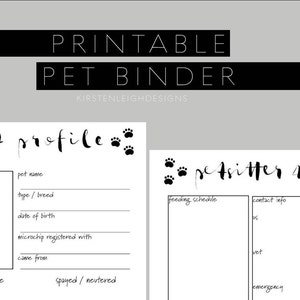 Pet Binder, Pet Care Information Pdf Instant Download, Dog Printables ...