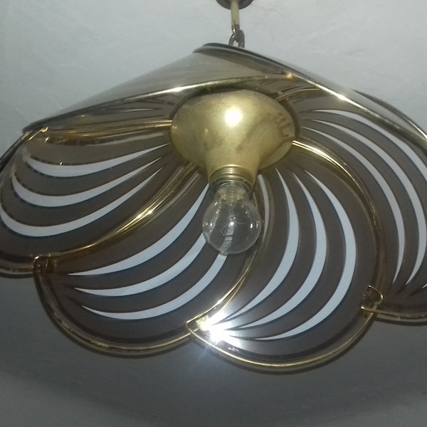 Metal and glass pendant lamp. 80's pendant chandelier. Retro pendant lamp