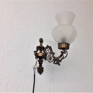 Art Nouveau Brass Lamp, Brass Wall Mounted Lamp