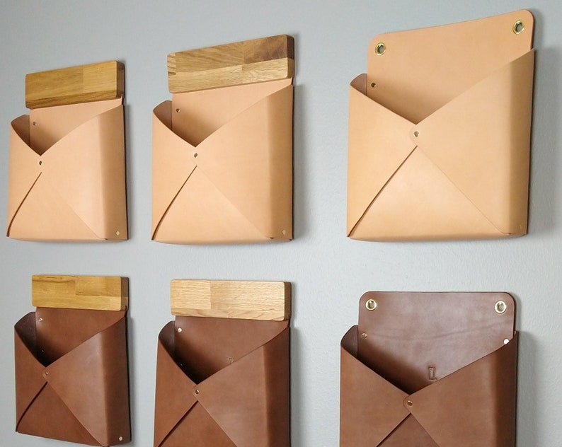 Large Leather Wall Pocket Mail Caddy image 2