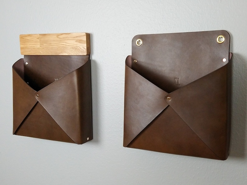 Large Leather Wall Pocket Mail Caddy image 4