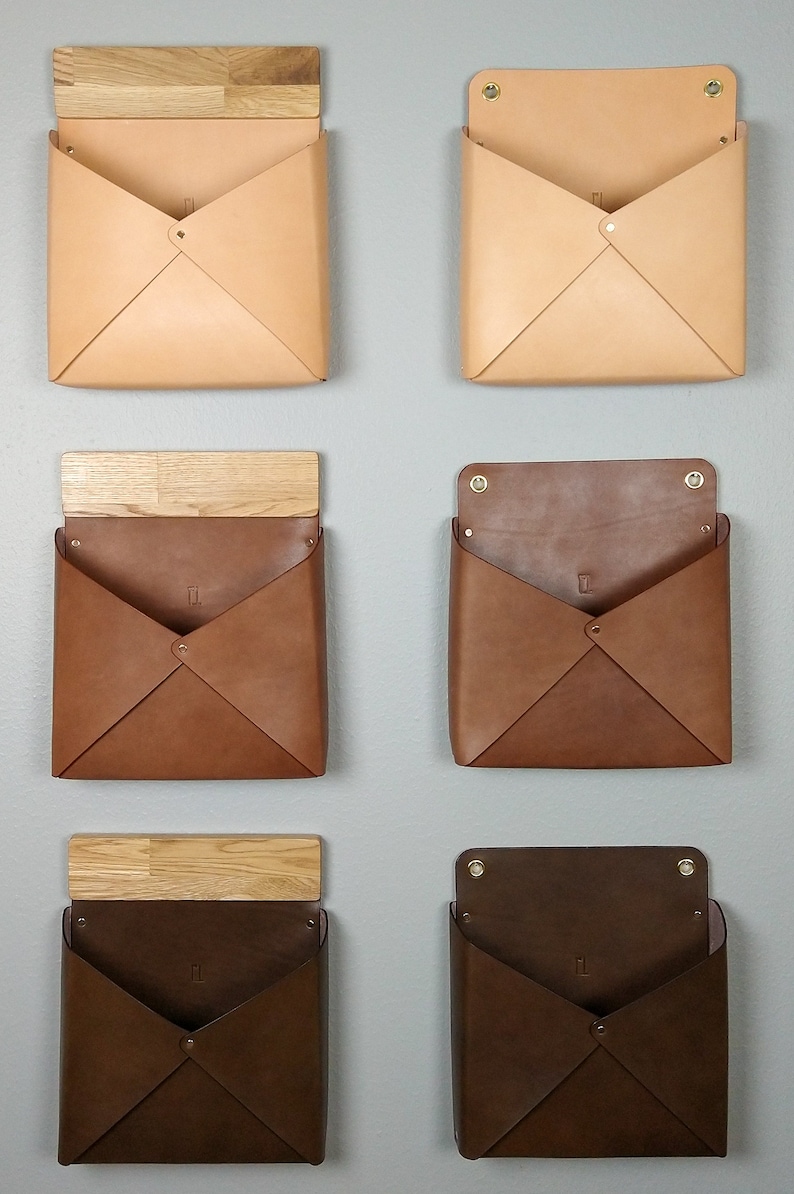 Large Leather Wall Pocket Mail Caddy image 3