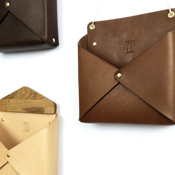 Leather Wall Pocket \ Mail Caddy - Envelope Style