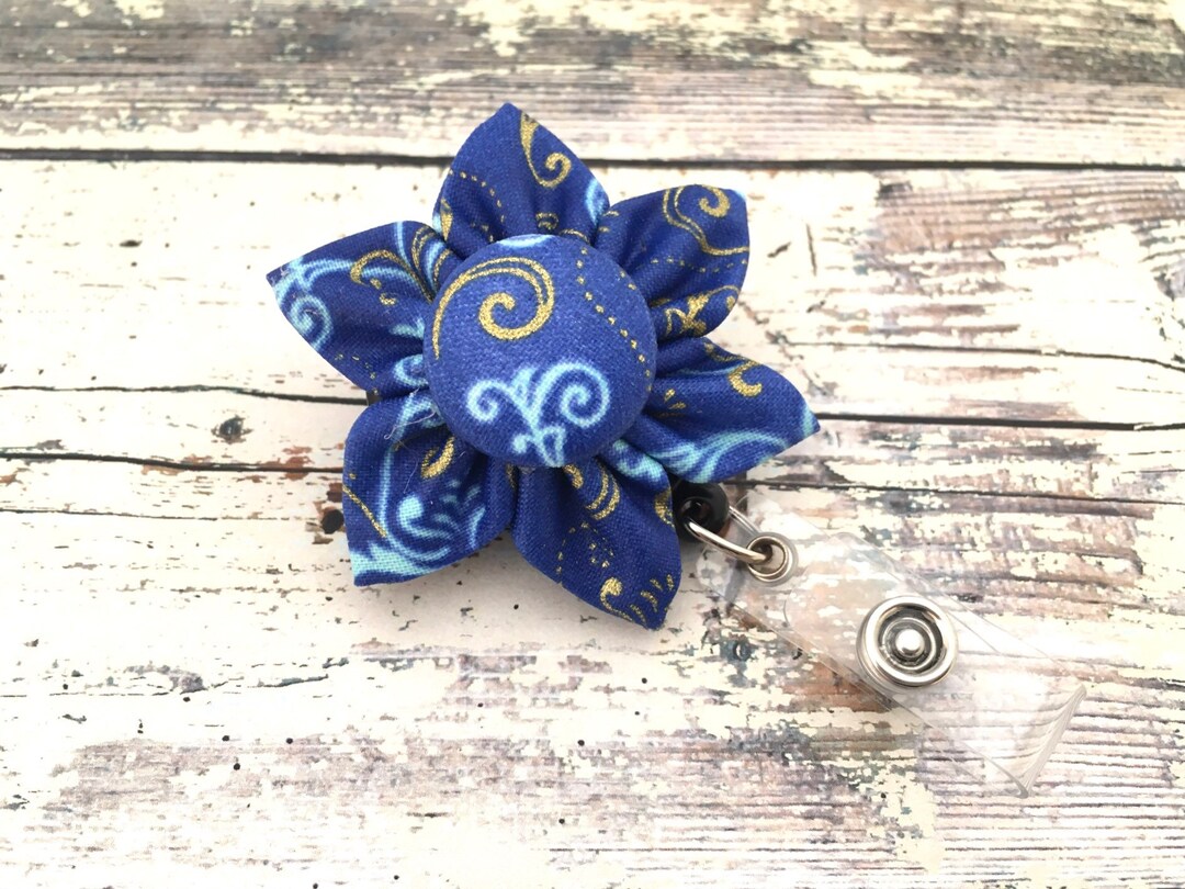 Blue Flower Badge Holder Funky Retractable Badge Reel Etsy UK