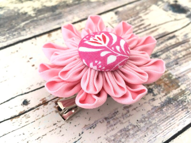 Pink Flower Pin or Hair Clip Fabric Brooch Dahlia Pin Gifts for Her