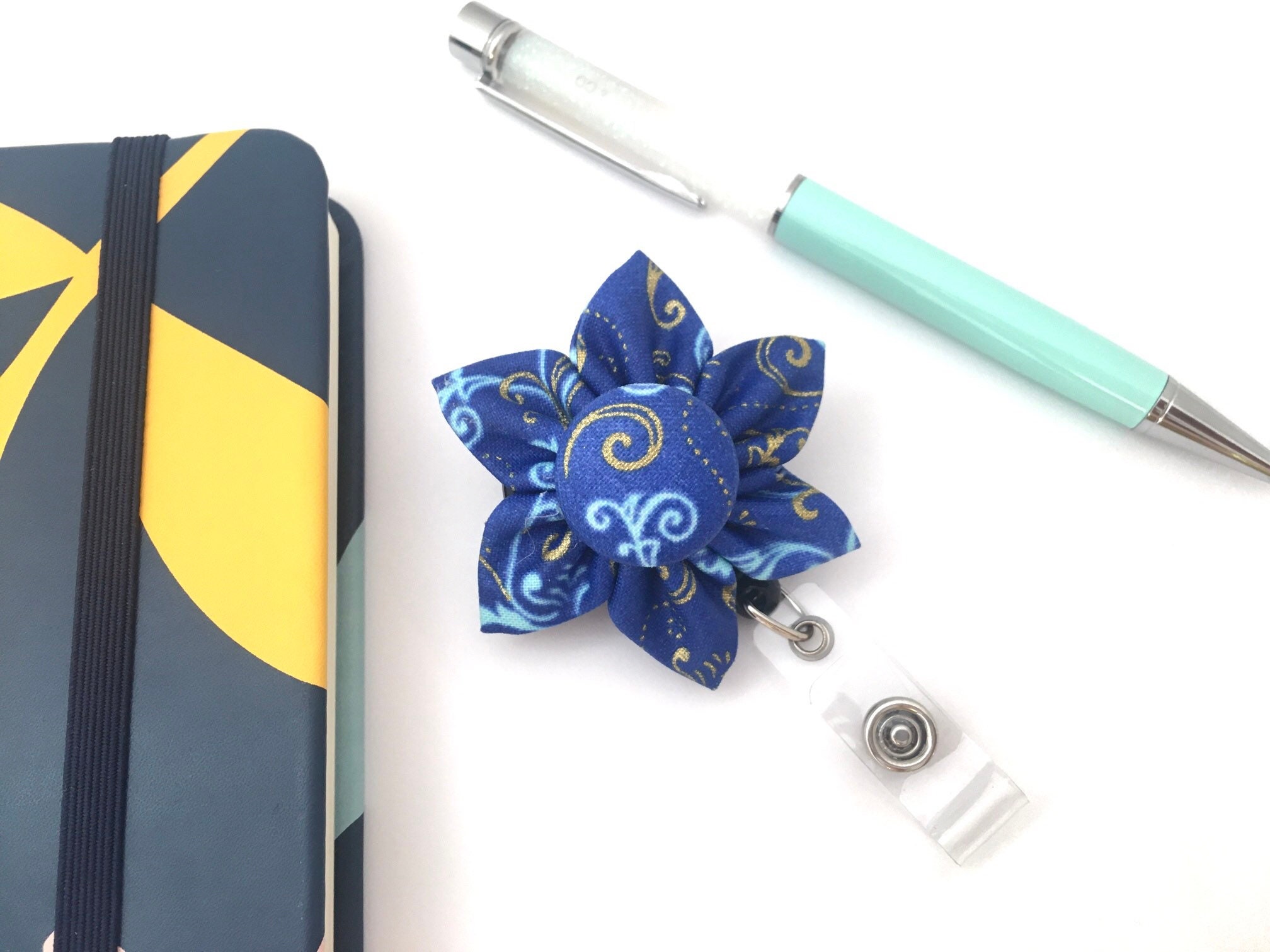 Blue Flower Badge Holder Funky Retractable Badge Reel Etsy UK