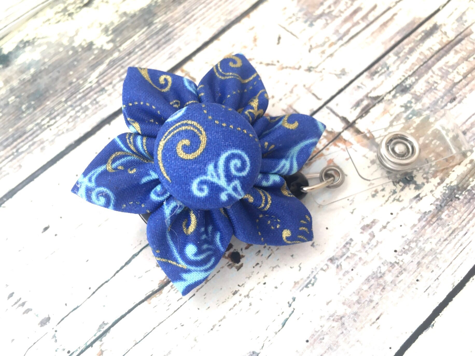Blue Flower Badge Holder Funky Retractable Badge Reel Etsy UK