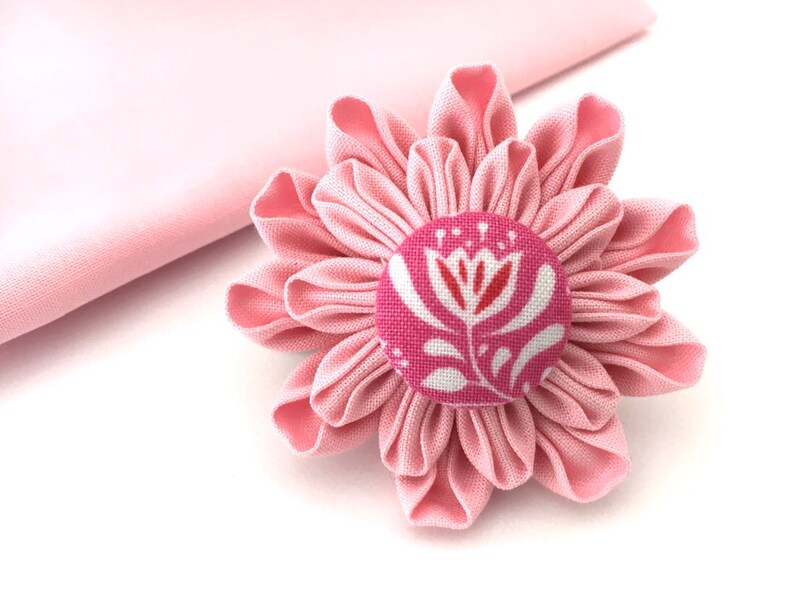 Pink Flower Pin or Hair Clip Fabric Brooch Dahlia Pin Gifts for Her