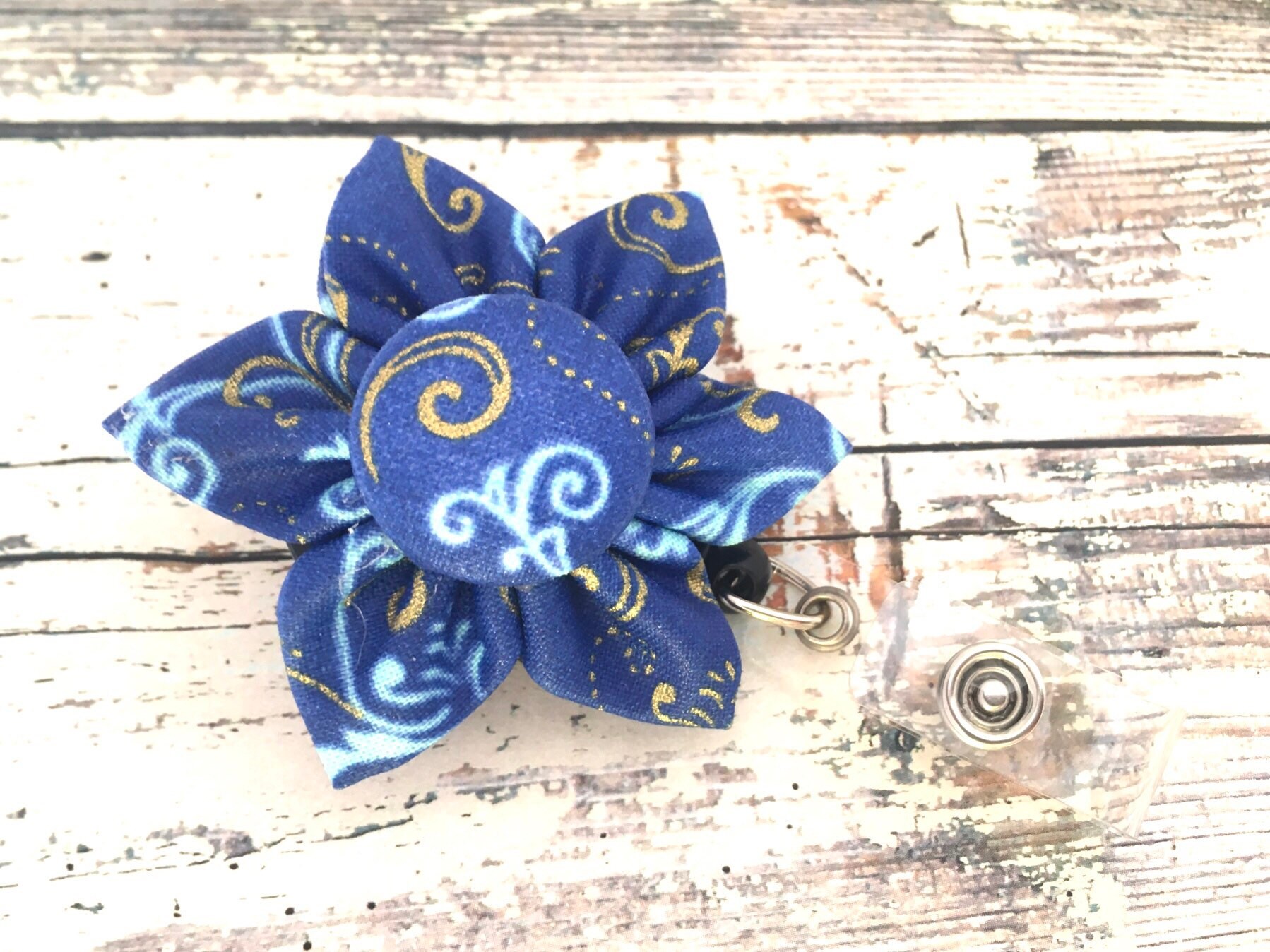 Blue Flower Badge Holder / Funky Retractable Badge Reel / Etsy